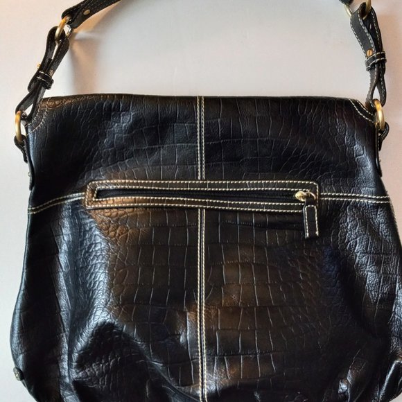 SOLD.  MAXX NEW YORK Black Faux Leather Croc Studded Shoulder Bag GUC - Picture 2 of 8